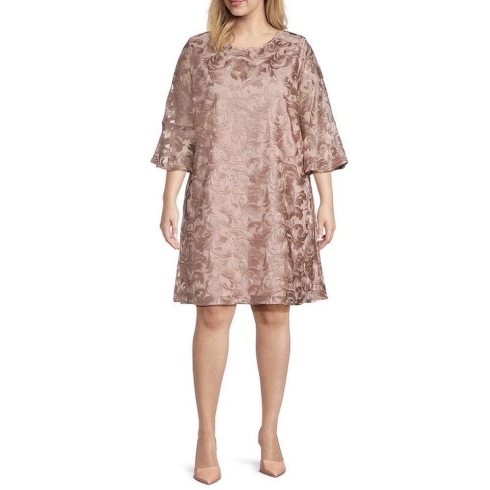 NWT Caroline Rose Size XS Bella Soiree Bell Sleeve Swing Dress $448 New Lace